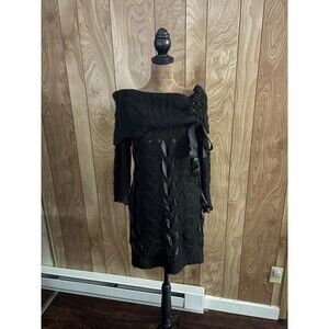 Arden B Black Off The Shoulder Cable Knit Sweater Dress Size Large Y2K Vintage